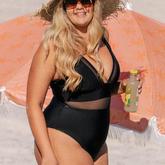 Cupshe Black Mesh Panel One Piece Swimsuit 1X | Tummy Control | NWT - Picture 3 of 4